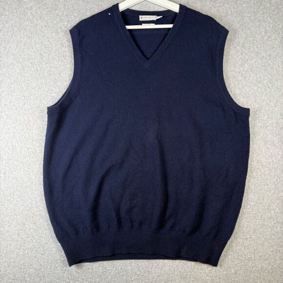 Peter Millar Mens Large 100% Luxe Cashmere Sleeveless Sweater Vest Blue V Neck - Picture 1 of 7